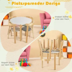 Kindertisch Holztisch mit 4 Stühlen für Kinder Kindertisch- und Stuhl-Set mit Rückenlehne Bunt