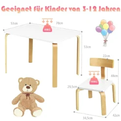 Kindertisch mit 2 Stühlen aus Holz 3tlg. Kindersitzgruppe Sitzgruppe für Kinder Weiß