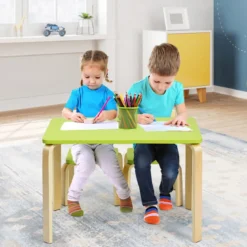Kindertisch mit 2 Stühlen aus Holz 3tlg. Kindersitzgruppe Sitzgruppe für Kinder Grün