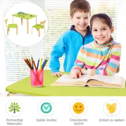 Kindertisch mit 2 Stühlen aus Holz 3tlg. Kindersitzgruppe Sitzgruppe für Kinder Grün