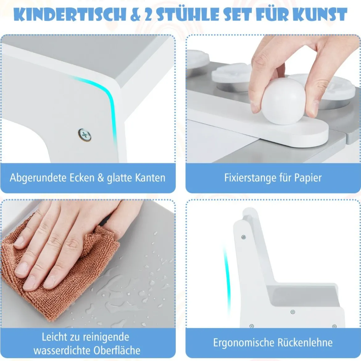 Kindertisch mit 2 Stühlen 3 in 1 Aktivitätstisch & Staffelei aus Holz mit Anhebbarer Tischplatte