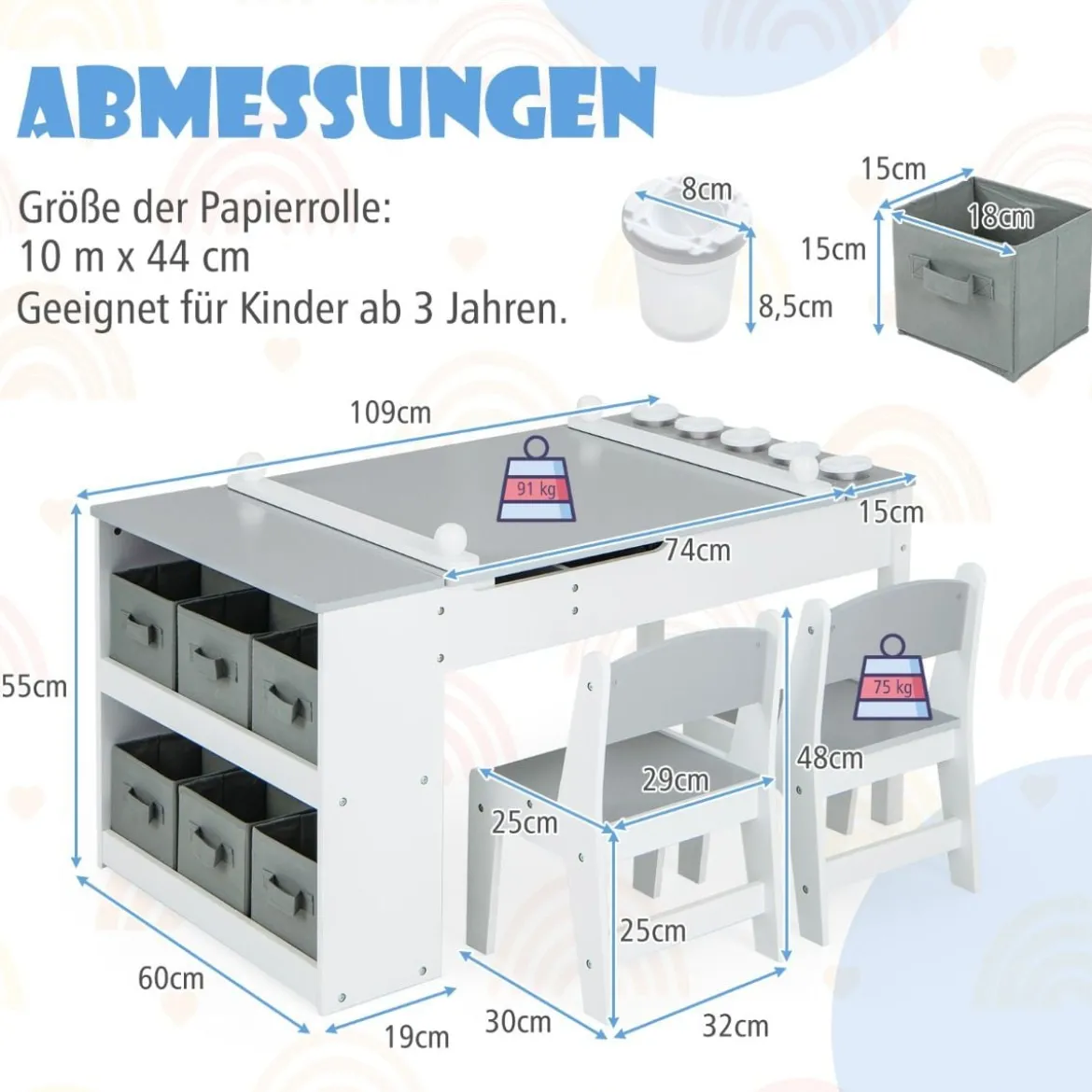 Kindertisch mit 2 Stühlen 3 in 1 Aktivitätstisch & Staffelei aus Holz mit Anhebbarer Tischplatte