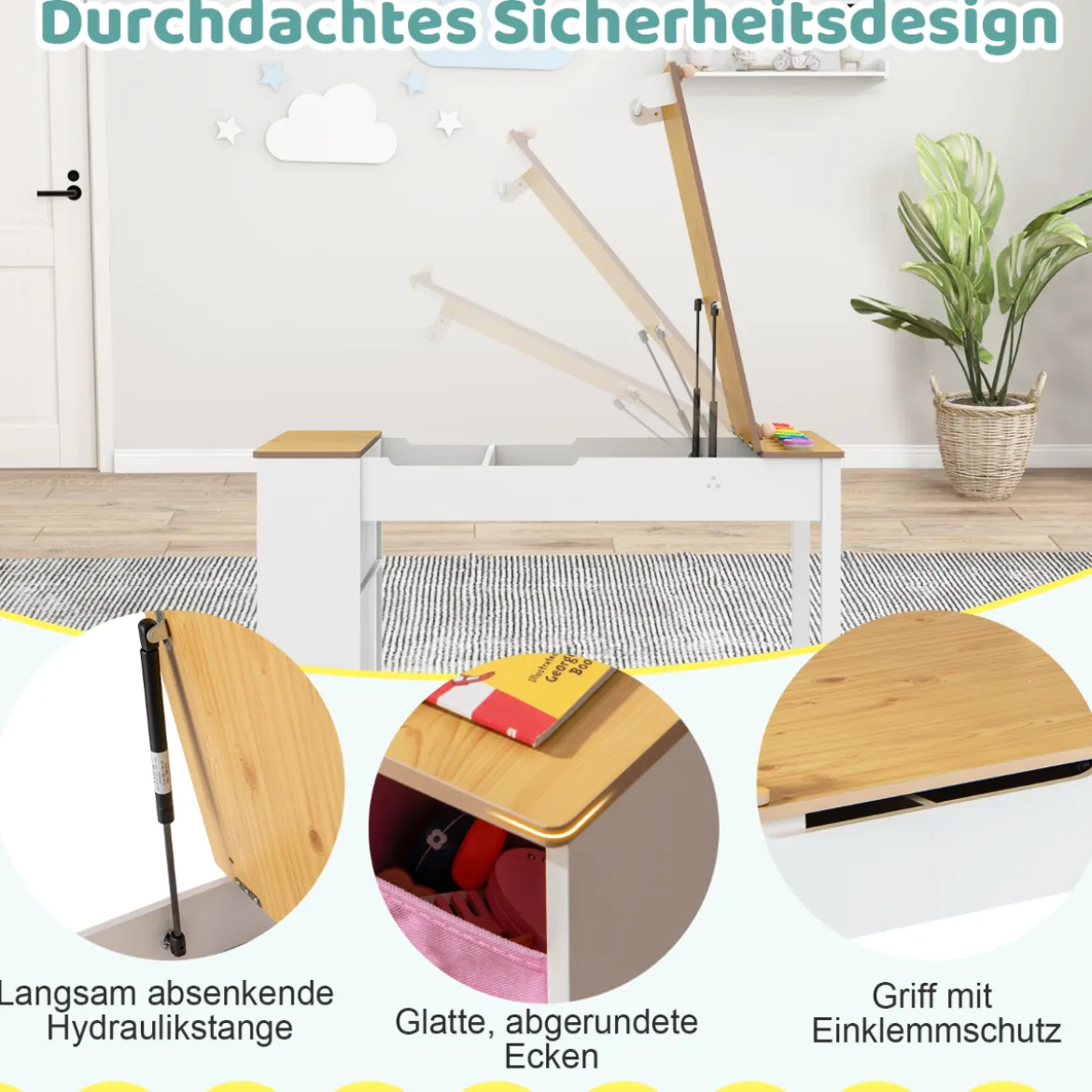 Kindertisch mit 2 Stühlen 3 in 1 Aktivitätstisch & Staffelei aus Holz mit Anhebbarer Tischplatte