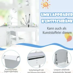 Kindertisch mit 2 Stühlen 3 in 1 Aktivitätstisch & Staffelei aus Holz mit Anhebbarer Tischplatte