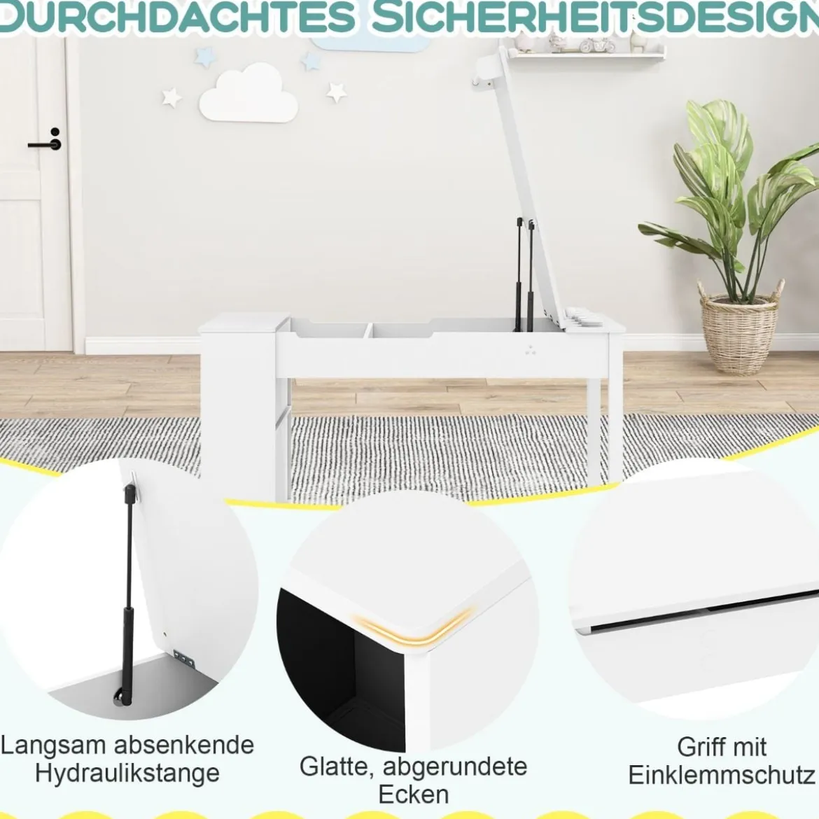 Kindertisch mit 2 Stühlen 3 in 1 Aktivitätstisch & Staffelei aus Holz mit Anhebbarer Tischplatte