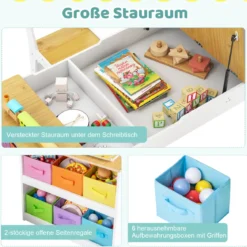 Kindertisch mit 2 Stühlen 3 in 1 Aktivitätstisch & Staffelei aus Holz mit Anhebbarer Tischplatte