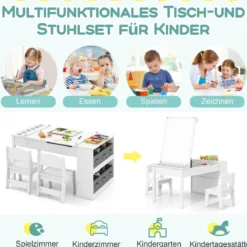 Kindertisch mit 2 Stühlen 3 in 1 Aktivitätstisch & Staffelei aus Holz mit Anhebbarer Tischplatte