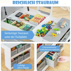 Kindertisch mit 2 Stühlen 3 in 1 Aktivitätstisch & Staffelei aus Holz mit Anhebbarer Tischplatte