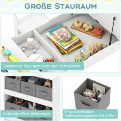 Kindertisch mit 2 Stühlen 3 in 1 Aktivitätstisch & Staffelei aus Holz mit Anhebbarer Tischplatte