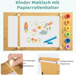 Kindertisch mit 2 Stühlen 3 in 1 Aktivitätstisch & Staffelei aus Holz mit Anhebbarer Tischplatte