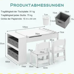 Kindertisch mit 2 Stühlen 3 in 1 Aktivitätstisch & Staffelei aus Holz mit Anhebbarer Tischplatte