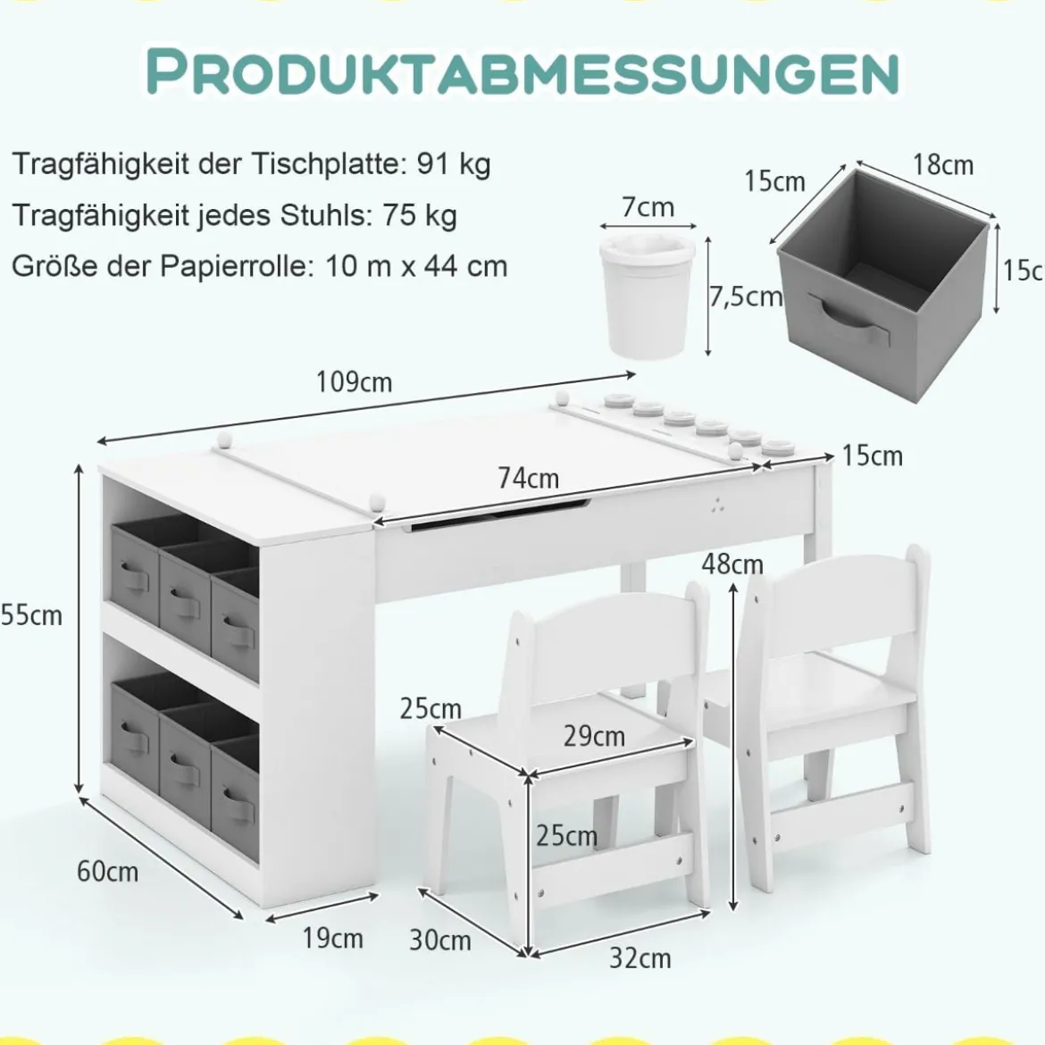 Kindertisch mit 2 Stühlen 3 in 1 Aktivitätstisch & Staffelei aus Holz mit Anhebbarer Tischplatte