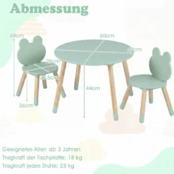 Kindertisch mit 2 Stühlen Kinderschreibtisch & froschförmiges Stuhlset mit Holzbeinen Grün