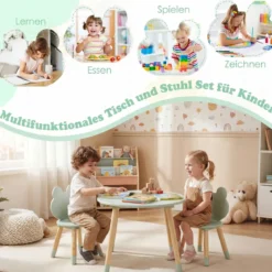 Kindertisch mit 2 Stühlen Kinderschreibtisch & froschförmiges Stuhlset mit Holzbeinen Grün