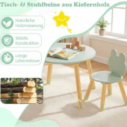 Kindertisch mit 2 Stühlen Kinderschreibtisch & froschförmiges Stuhlset mit Holzbeinen Grün