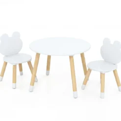 Kindertisch mit 2 Stühlen Kinderschreibtisch & froschförmiges Stuhlset mit Holzbeinen Weiß