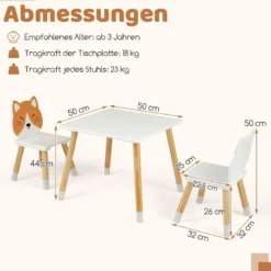 Kindertisch mit 2 Stühlen Kinderschreibtisch und Stuhl Set mit Holzbeinen Kindersitzgruppe Weiß