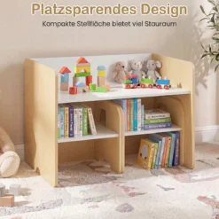 Kindertisch mit 2 Stühlen Tisch und Stuhl Set mit Tafel Spieltisch mit Niedlichem Muster für Kinderzimmer Grau/Natur/Weiß