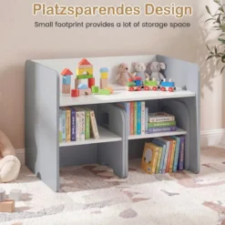 Kindertisch mit 2 Stühlen Tisch und Stuhl Set mit Tafel Spieltisch mit Niedlichem Muster für Kinderzimmer Grau/Natur/Weiß