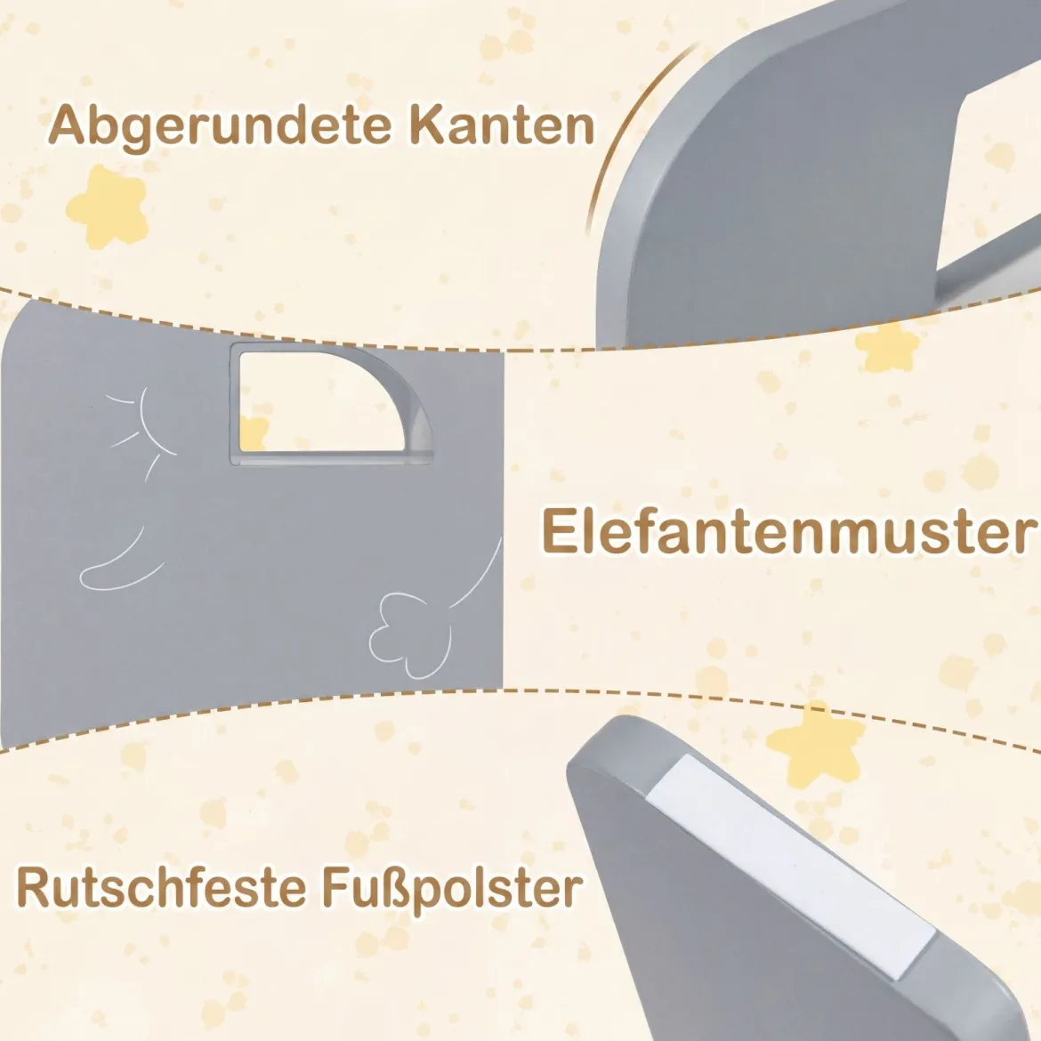 Kindertisch mit 2 Stühlen Tisch und Stuhl Set mit Tafel Spieltisch mit Niedlichem Muster für Kinderzimmer Grau/Natur/Weiß