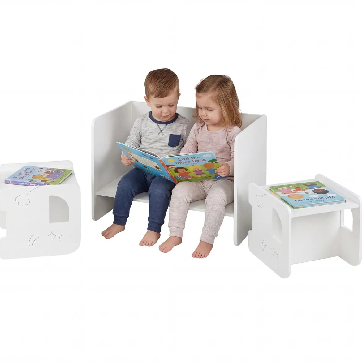 Kindertisch mit 2 Stühlen Tisch und Stuhl Set mit Tafel Spieltisch mit Niedlichem Muster für Kinderzimmer Grau/Natur/Weiß