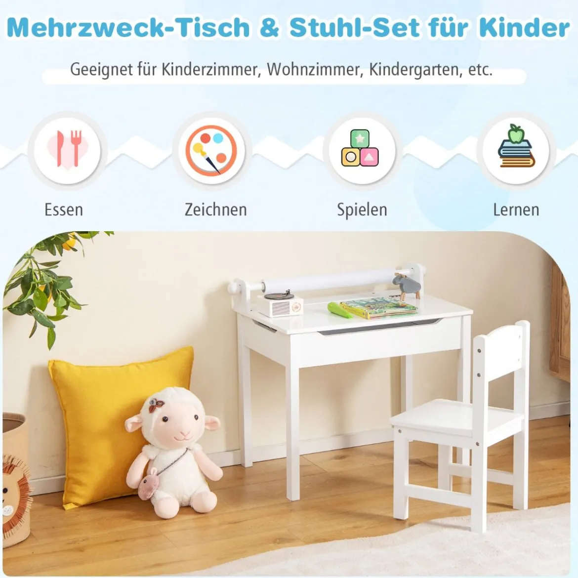 Kindertisch mit Stuhl Sensorisches Tischset für Kinder Weiß