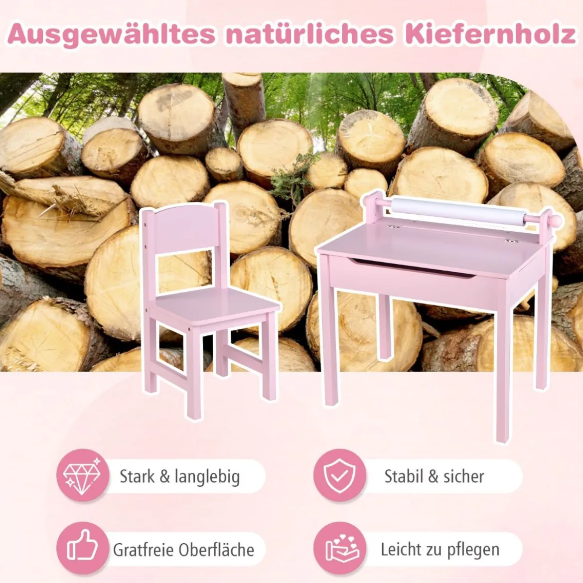 Kindertisch mit Stuhl Sensorisches Tischset für Kinder Rosa