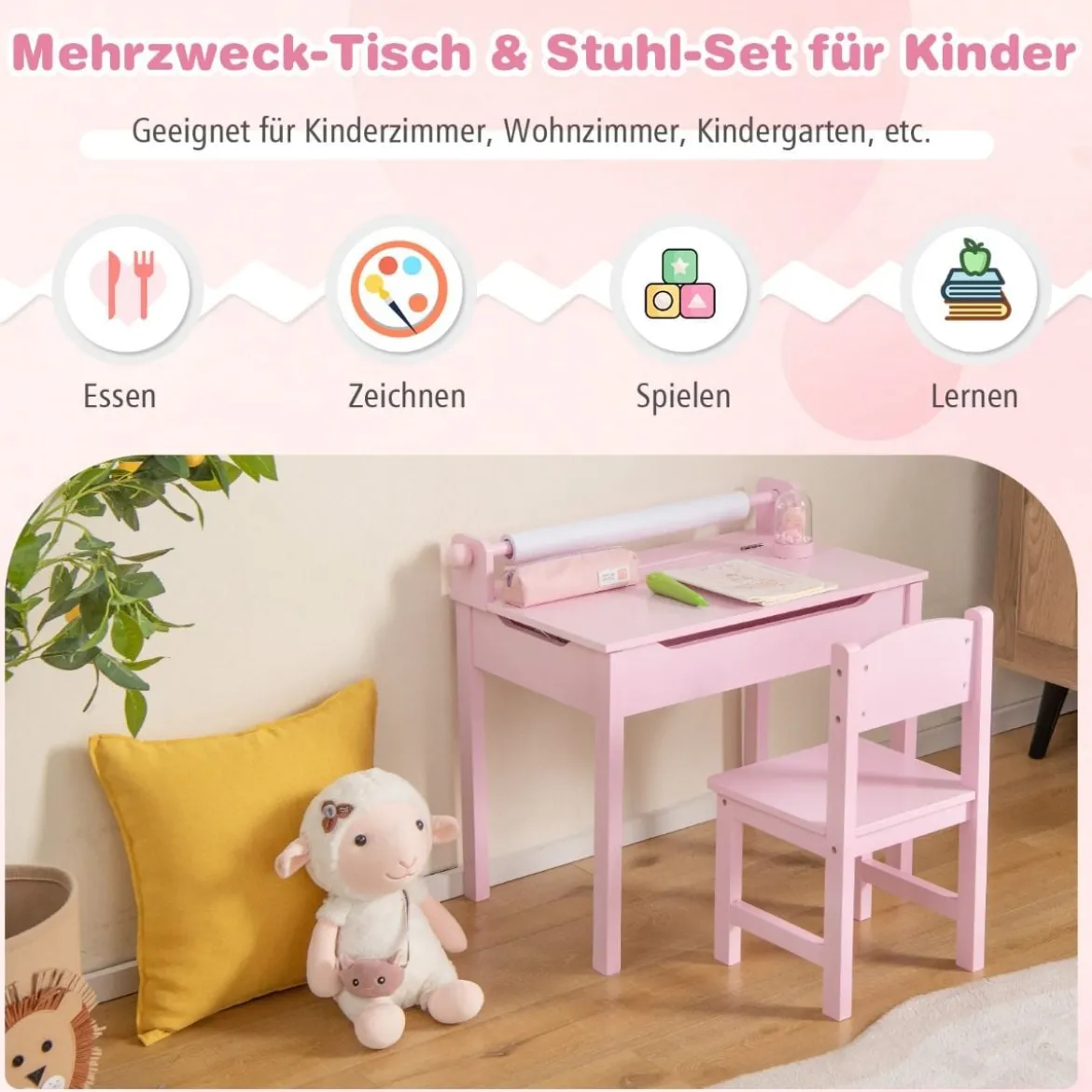 Kindertisch mit Stuhl Sensorisches Tischset für Kinder Rosa