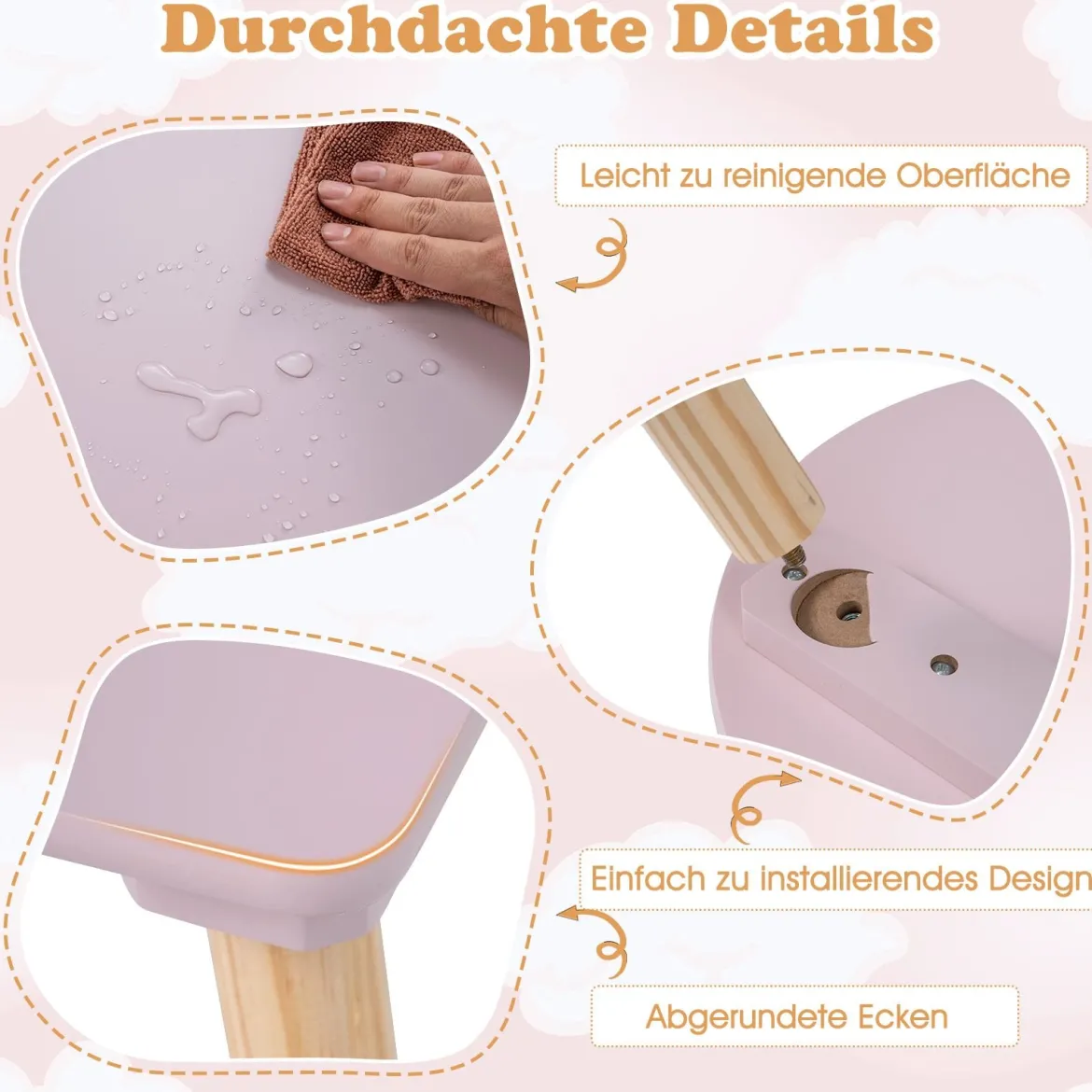 Kindertisch-Set in Blumenform hölzerner Spiel- und Aktivitätentisch für Kinder Rosa