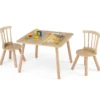 Kindertisch und 2 Stühle Set Holz Kinder Aktivitätstisch-Set mit geschwungenen Spindel-Rückenlehnen Natur