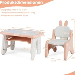 Kindertisch- und Stuhlset Kunsttisch und Stuhl für Kleinkinder mit aufklappbarem Bücherregal Rosa