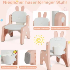Kindertisch- und Stuhlset Kunsttisch und Stuhl für Kleinkinder mit aufklappbarem Bücherregal Rosa