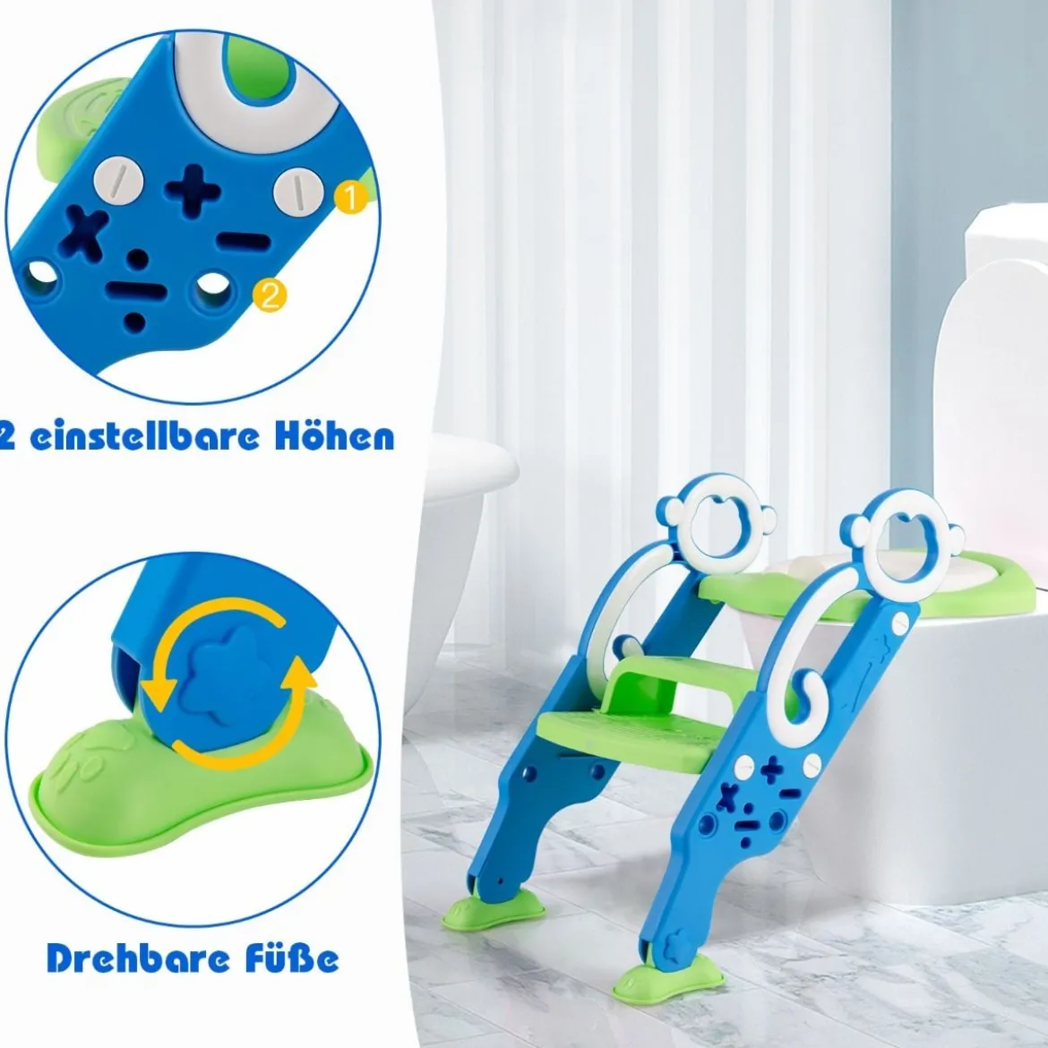 Kinder Toilettensitz mit Leiter und Griffe für Kleinkinder von 1 bis 5 Jahre Blau+Grün