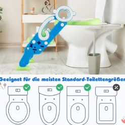 Kinder Toilettensitz mit Leiter und Griffe für Kleinkinder von 1 bis 5 Jahre Blau+Grün