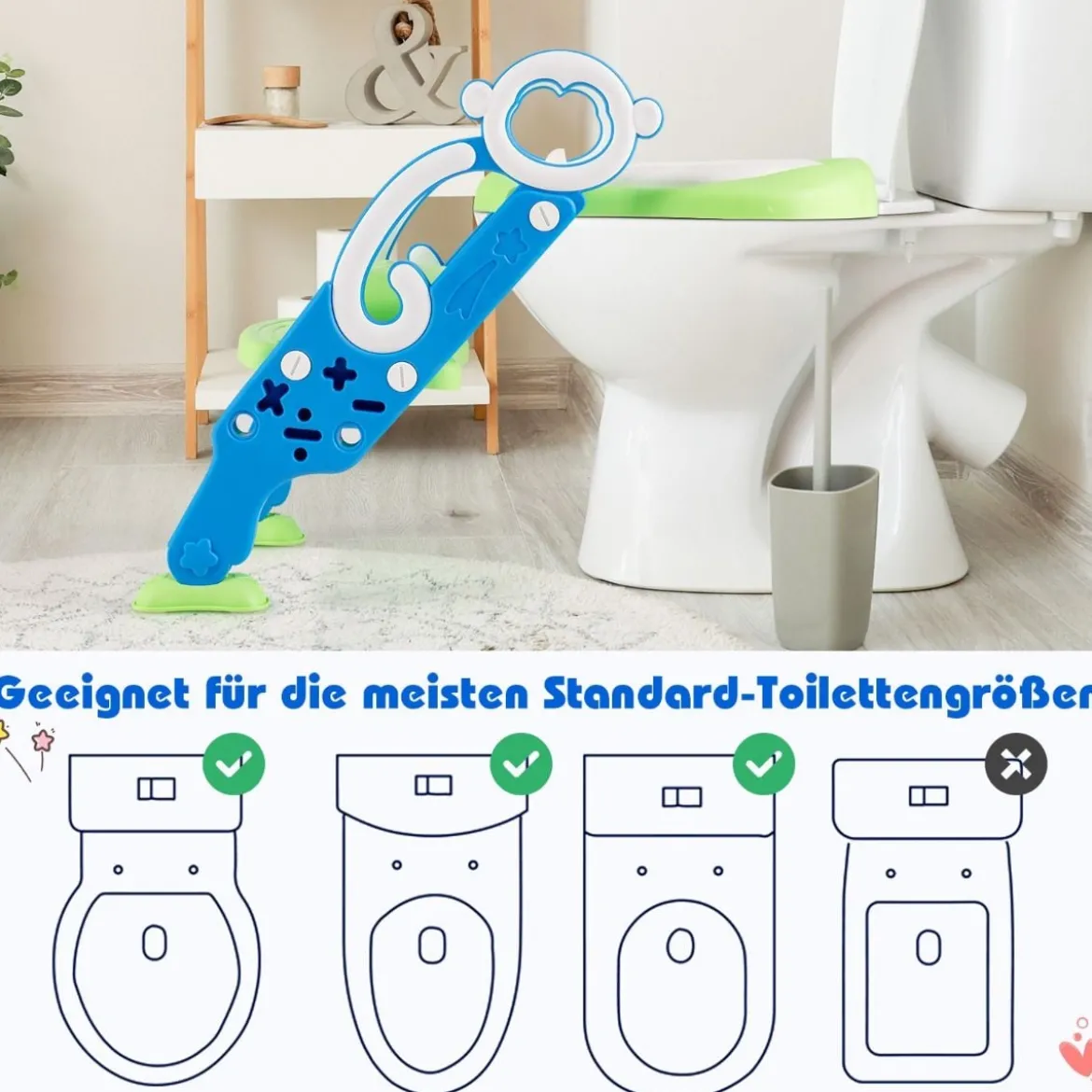Kinder Toilettensitz mit Leiter und Griffe für Kleinkinder von 1 bis 5 Jahre Blau+Grün
