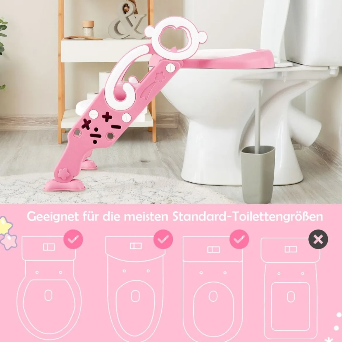 Kinder Toilettensitz mit Leiter und Griffe für Kleinkinder von 1 bis 5 Jahre Rosa