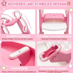 Kinder Toilettensitz mit Leiter und Griffe für Kleinkinder von 1 bis 5 Jahre Rosa