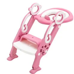 Kinder Toilettensitz mit Leiter und Griffe für Kleinkinder von 1 bis 5 Jahre Rosa