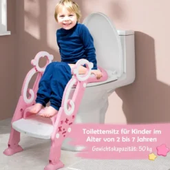 Kinder Toilettensitz mit Leiter und Griffe für Kleinkinder von 1 bis 5 Jahre Rosa