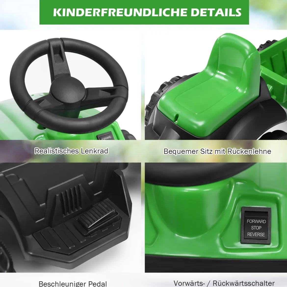 Kinder Traktor 2-Gang 6V Aufsitztraktor Kinderfahrzeug Elektroauto Grün