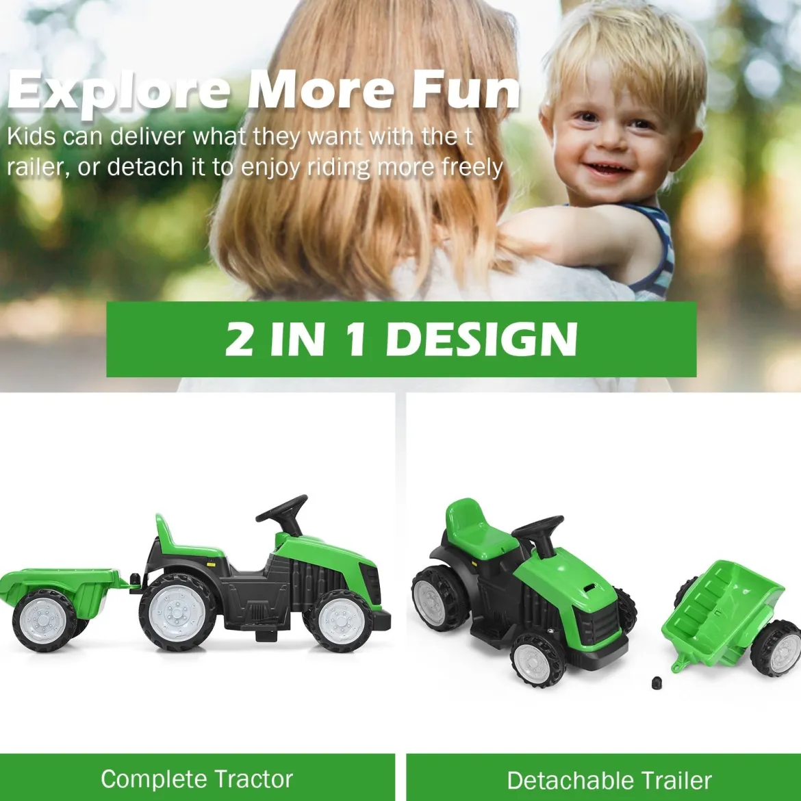 Kinder Traktor 2-Gang 6V Aufsitztraktor Kinderfahrzeug Elektroauto Grün