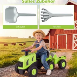 Kindertraktor mit Anhänger Hupe & Ergonomischem Sitz 2-in-1 Rutschfahrzeug 25 kg Belastbarkeit Grün