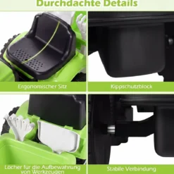 Kindertraktor mit Anhänger Hupe & Ergonomischem Sitz 2-in-1 Rutschfahrzeug 25 kg Belastbarkeit Grün