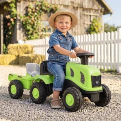 Kindertraktor mit Anhänger Hupe & Ergonomischem Sitz 2-in-1 Rutschfahrzeug 25 kg Belastbarkeit Grün