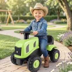 Kindertraktor mit Anhänger Hupe & Ergonomischem Sitz 2-in-1 Rutschfahrzeug 25 kg Belastbarkeit Grün