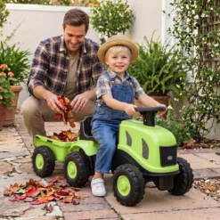 Kindertraktor mit Anhänger Hupe & Ergonomischem Sitz 2-in-1 Rutschfahrzeug 25 kg Belastbarkeit Grün