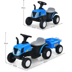 Kindertraktor 6 V Traktor mit Abnehmbarem Anhänger Kinder Aufsitztraktor mit USB-Anschluss Blau
