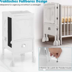 Kinder Tritthocker mit 2-stufig verstellbarer Höhe & Sicherheitsnetz für Kinder ab 18 Monate Weiß