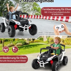 Kinder 12V Elektroauto mit Fernbedienung Elektrischer UTV-Truck Kinderauto Kinderfahrzeug Weiß