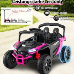 Kinder 12V Elektroauto mit Fernbedienung Elektrischer UTV-Truck Kinderauto Kinderfahrzeug Rosa